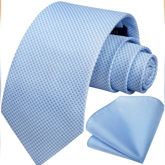NEW! Pastel Blue Neck Tie and Pocket Square Set - Picture 2 of 4